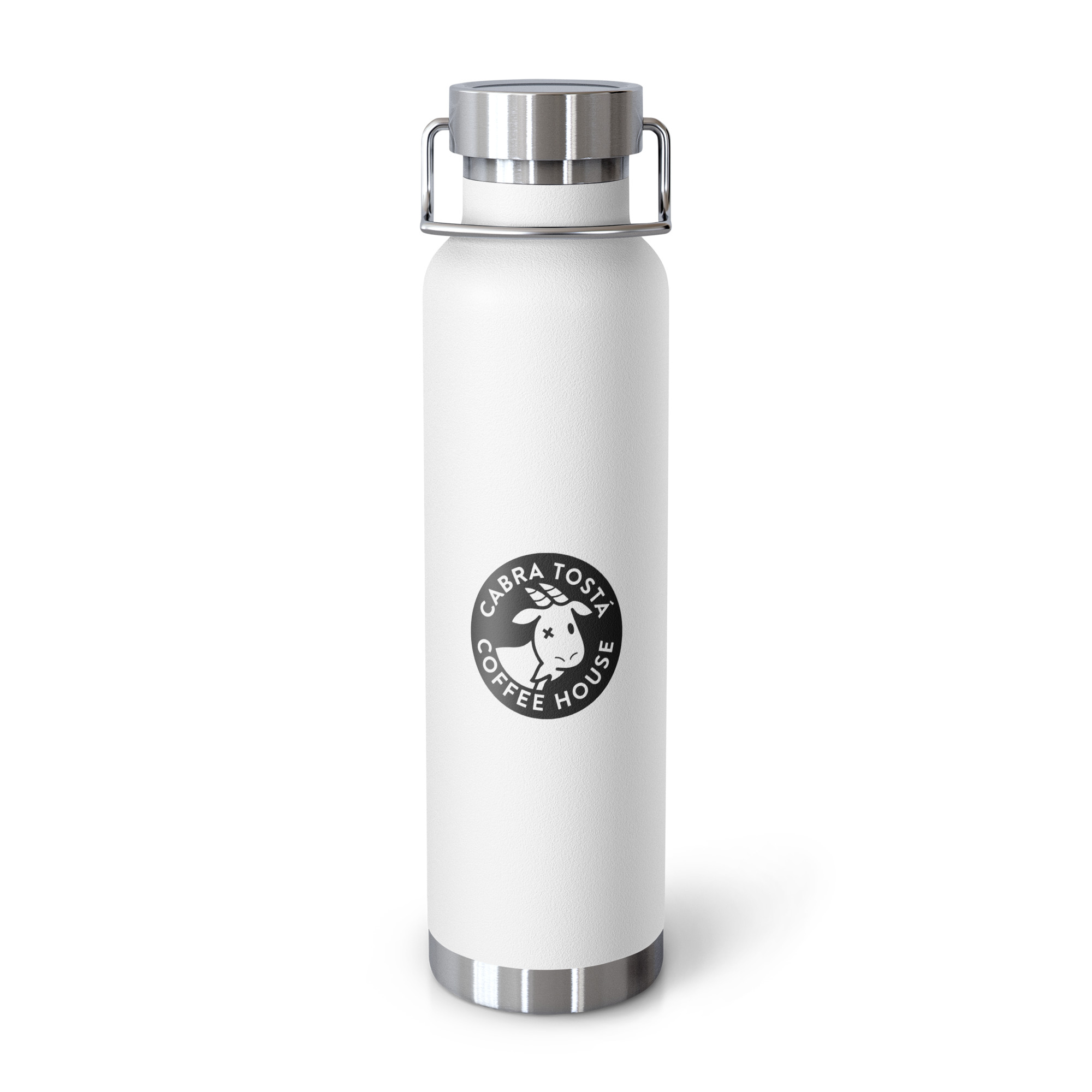 Botella térmica con aislamiento de cobre Cabra Tostá 22 oz blanca con logo oficial