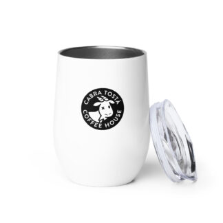 Vaso térmico para vino Cabra Tostá 12 oz blanco con emblema oficial